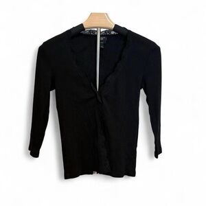 Talbots Black Ribbed Button-Up Cardigan